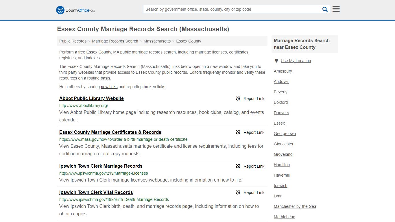 Essex County Marriage Records Search (Massachusetts) - County Office