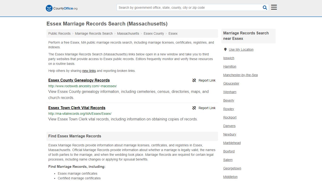 Essex Marriage Records Search (Massachusetts) - County Office